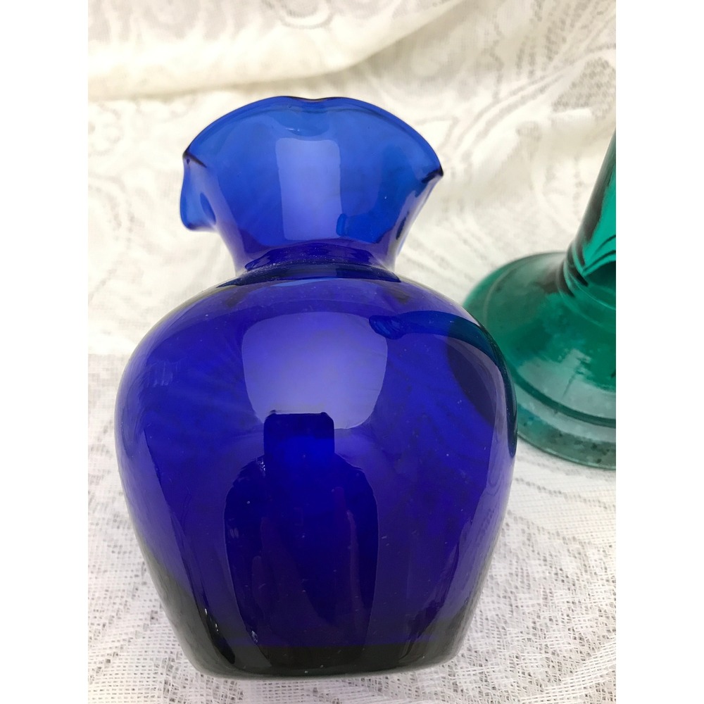 Vintage Curated Glass Vase Set: Cobalt, Teal, and Clear - Wedding Centerpiece #6 - Picture 6 of 9